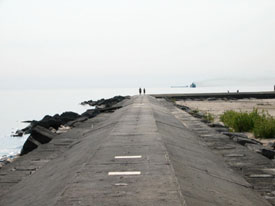 Starting out the breakwall with the Badger in the distance.