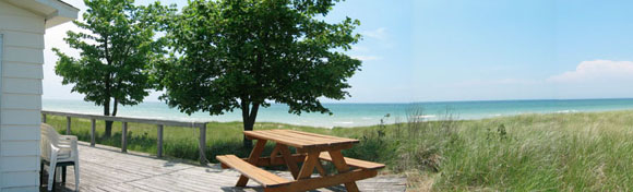 A view of the water from the wrap-around porch.